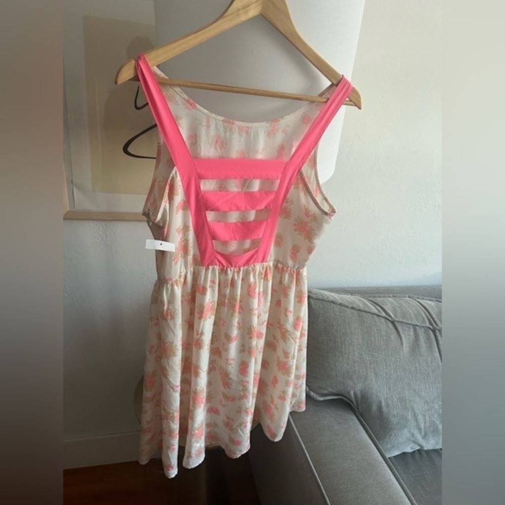 Helmut Lang y2K Floral Pink 90’s Mini Dress Size L Summer Beach